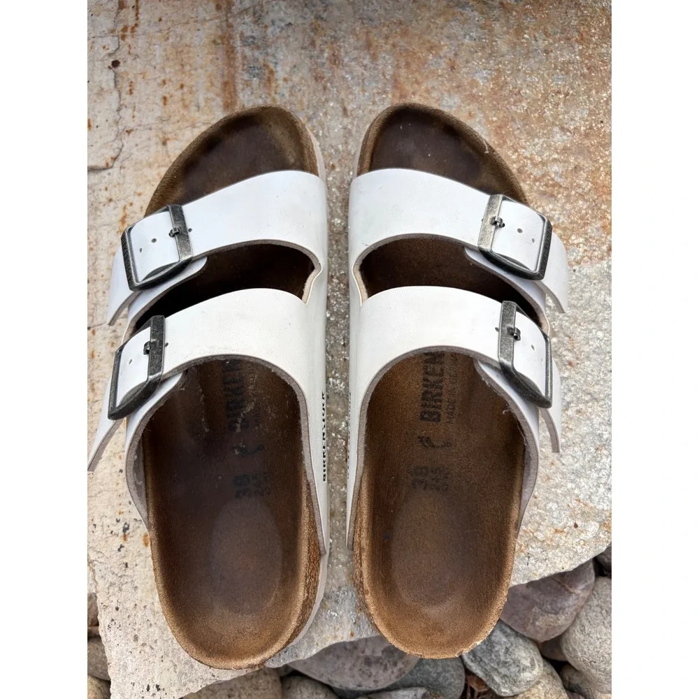 Birkenstock Arizona White Birko-Flor Sandals Womens EU 38 US 7 Narrow - Picture 9 of 11